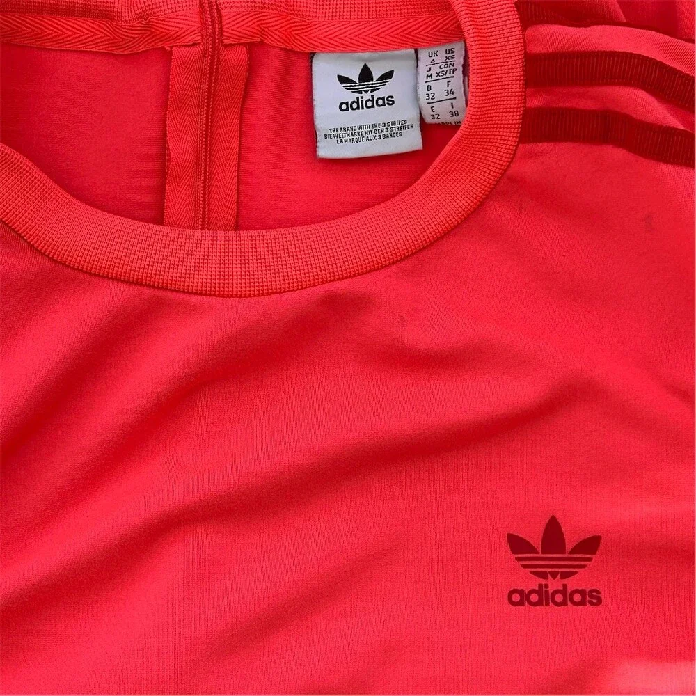 adidas Originals Bodysuit Womens XS Neon Pink Trefoil 3-Stripes Short - Picture 2 of 7